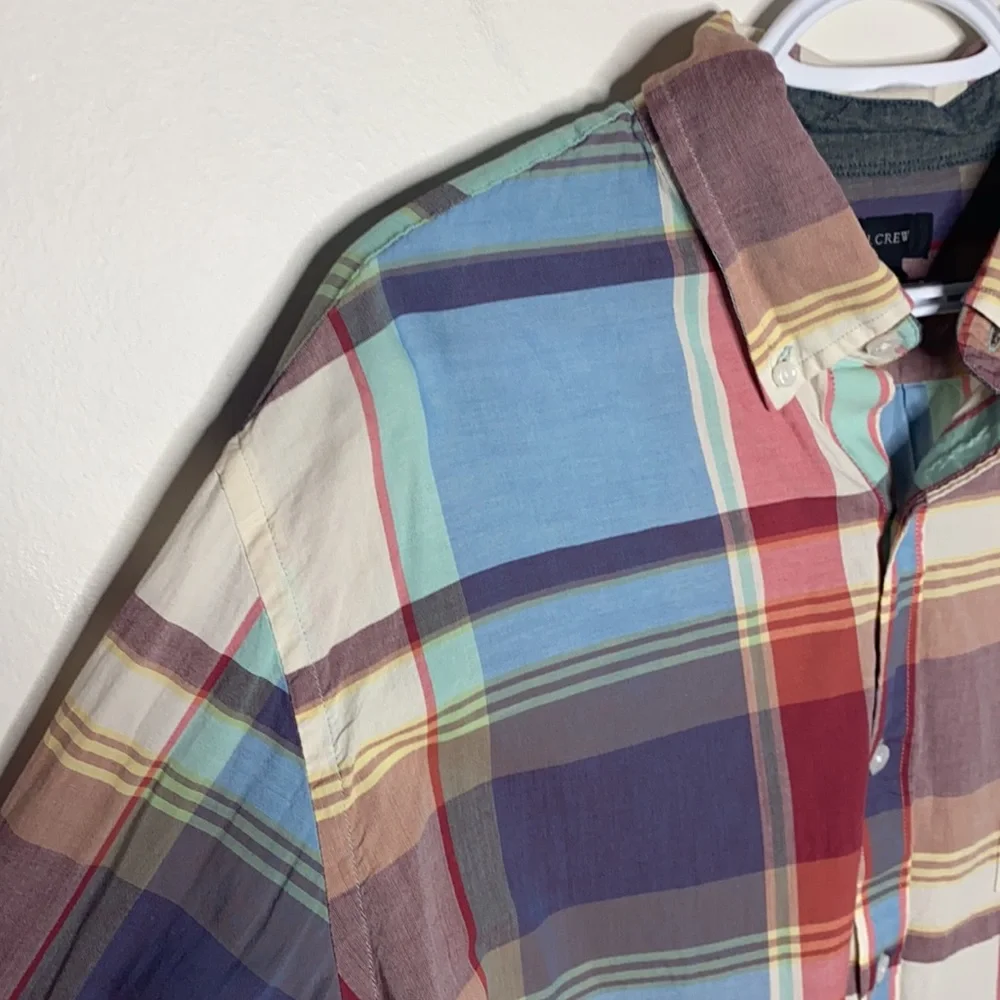 J Crew pastel plaid tartan cotton button up shirt size XL